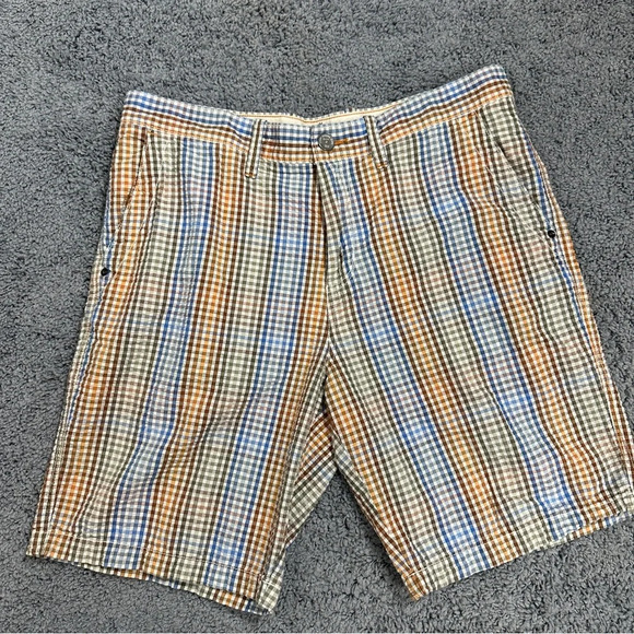 Tommy Bahama seersucker men's shorts, size 36, blue/rust/brown, flat front - Picture 1 of 7